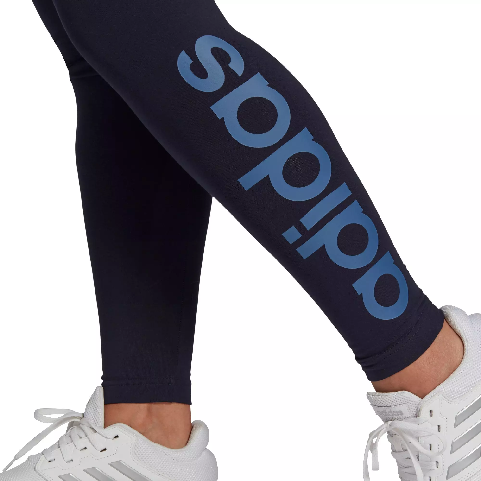 adidas Women's Plus Size Navy/Blue High-Waisted Logo Leggings - NAVY/BLUE