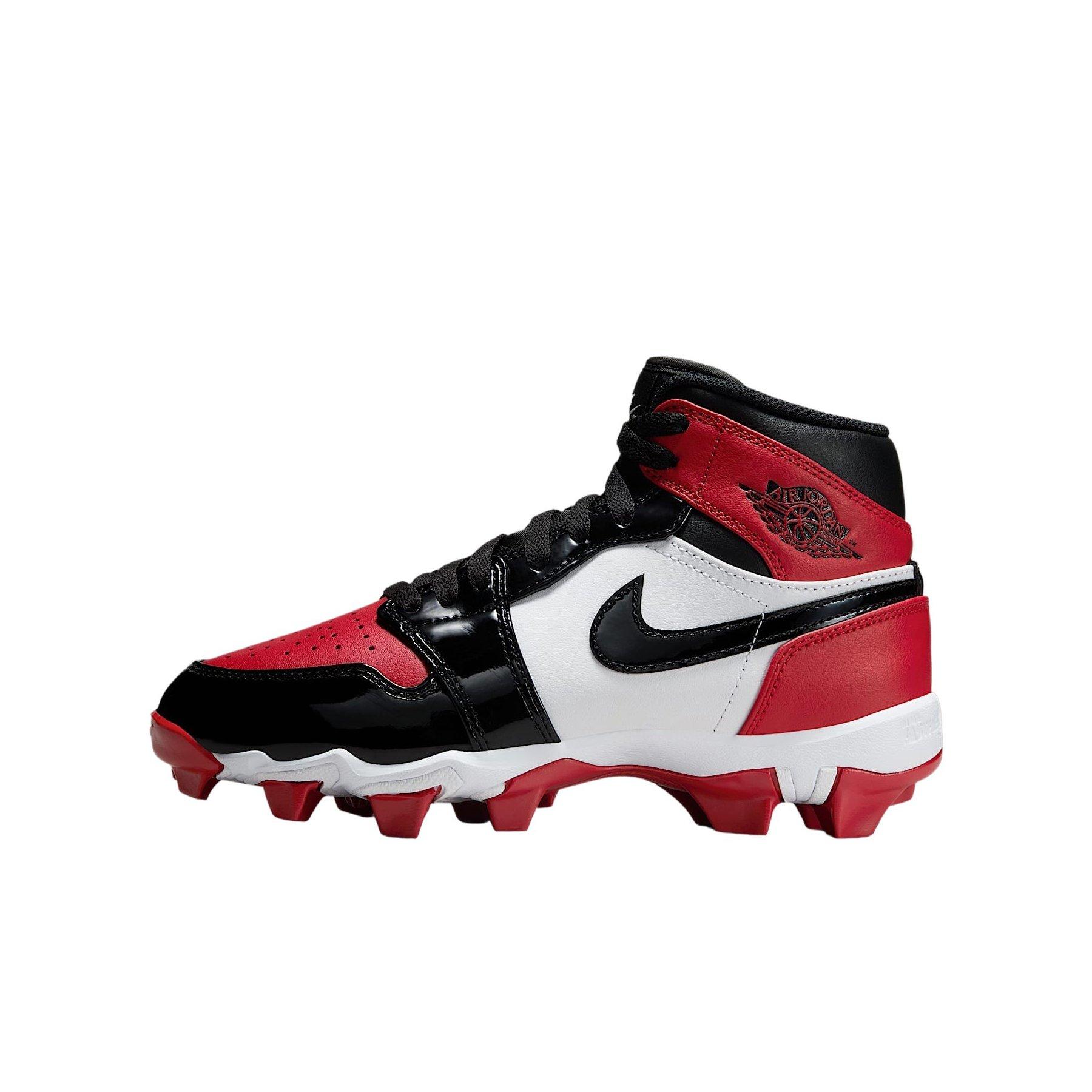 Jordan 1 Mid Grade School Boys' "Gym Red/White/Black" Football Cleat