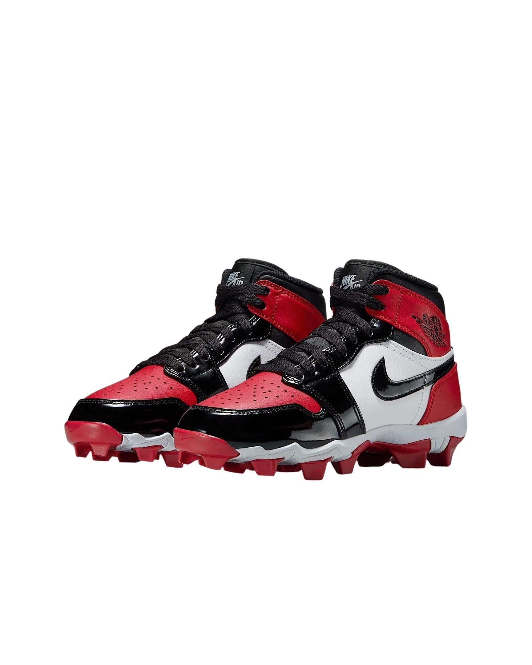 Jordan 1 Mid Grade School Boys' "Gym Red/White/Black" Football Cleat