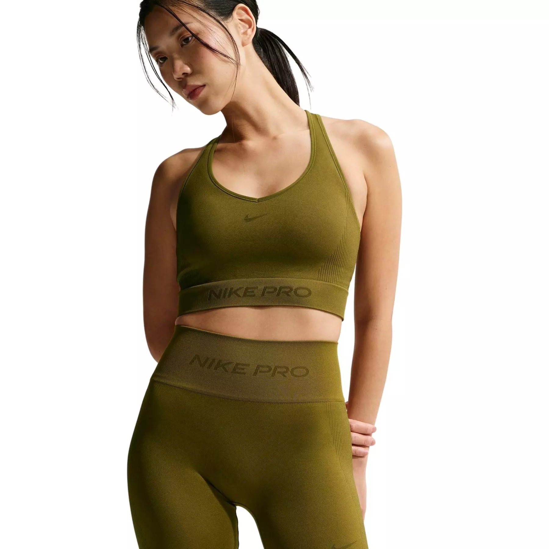 Nike Women's Pro Seamless Dri-FIT High-Waisted 5" Biker Shorts - Olive - OLIVE
