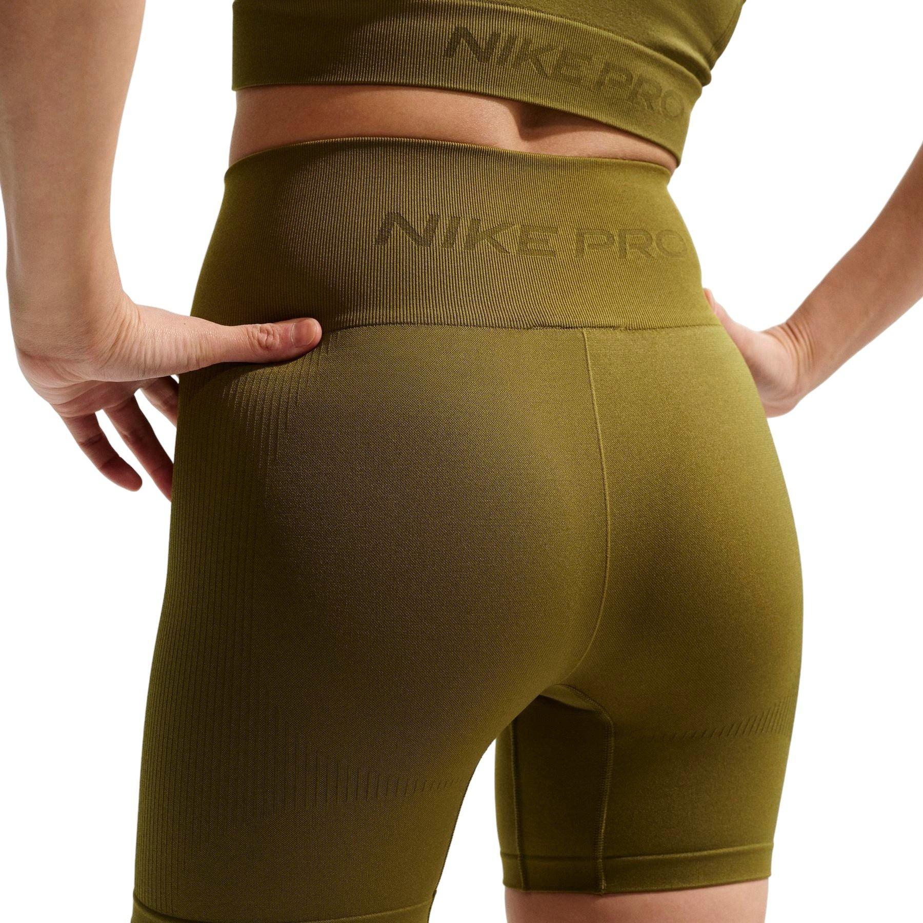 Nike Women's Pro Seamless Dri-FIT High-Waisted 5" Biker Shorts -Olive - OLIVE Thumbnail View 2