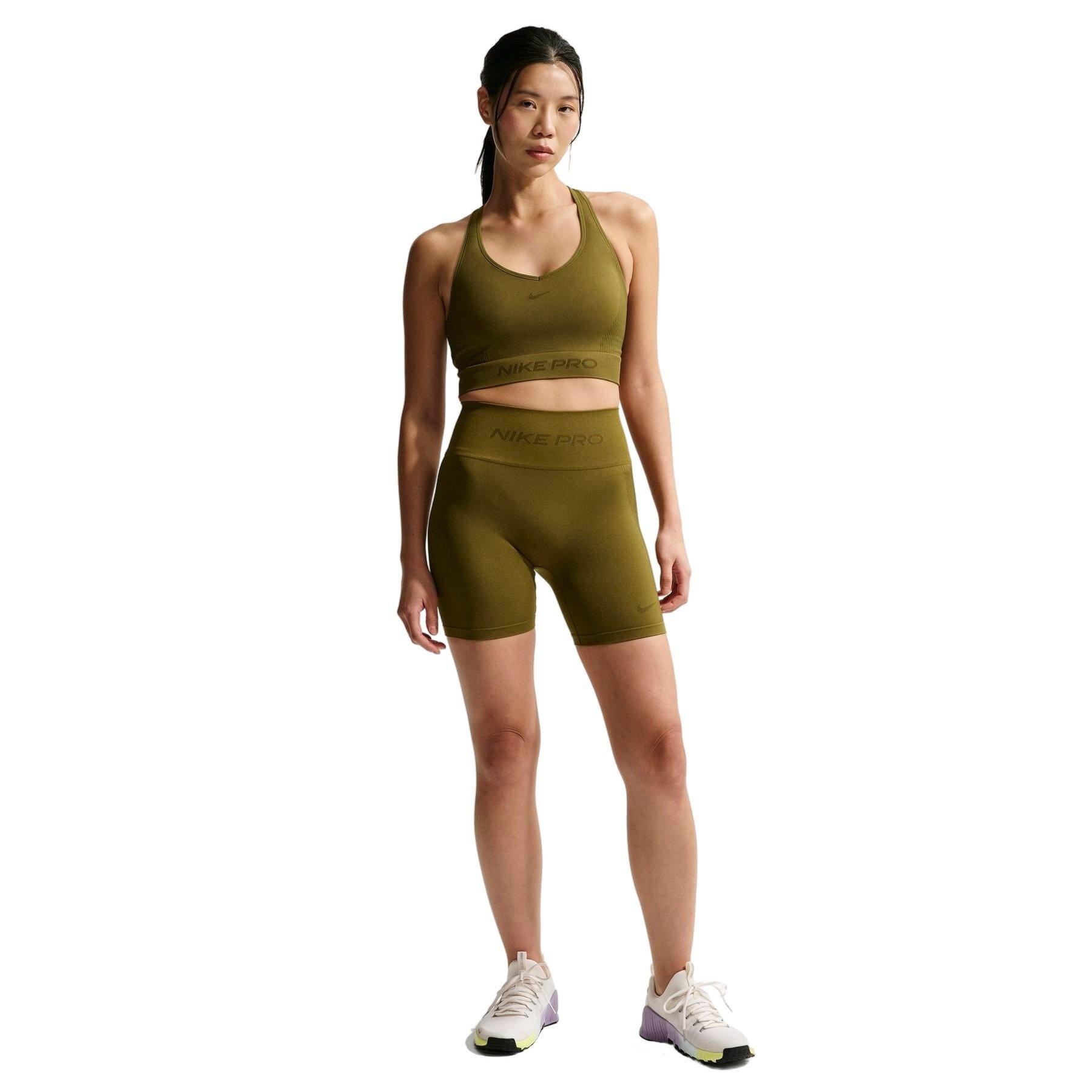 Nike Women's Pro Seamless Dri-FIT High-Waisted 5" Biker Shorts - Olive - OLIVE Thumbnail View 4