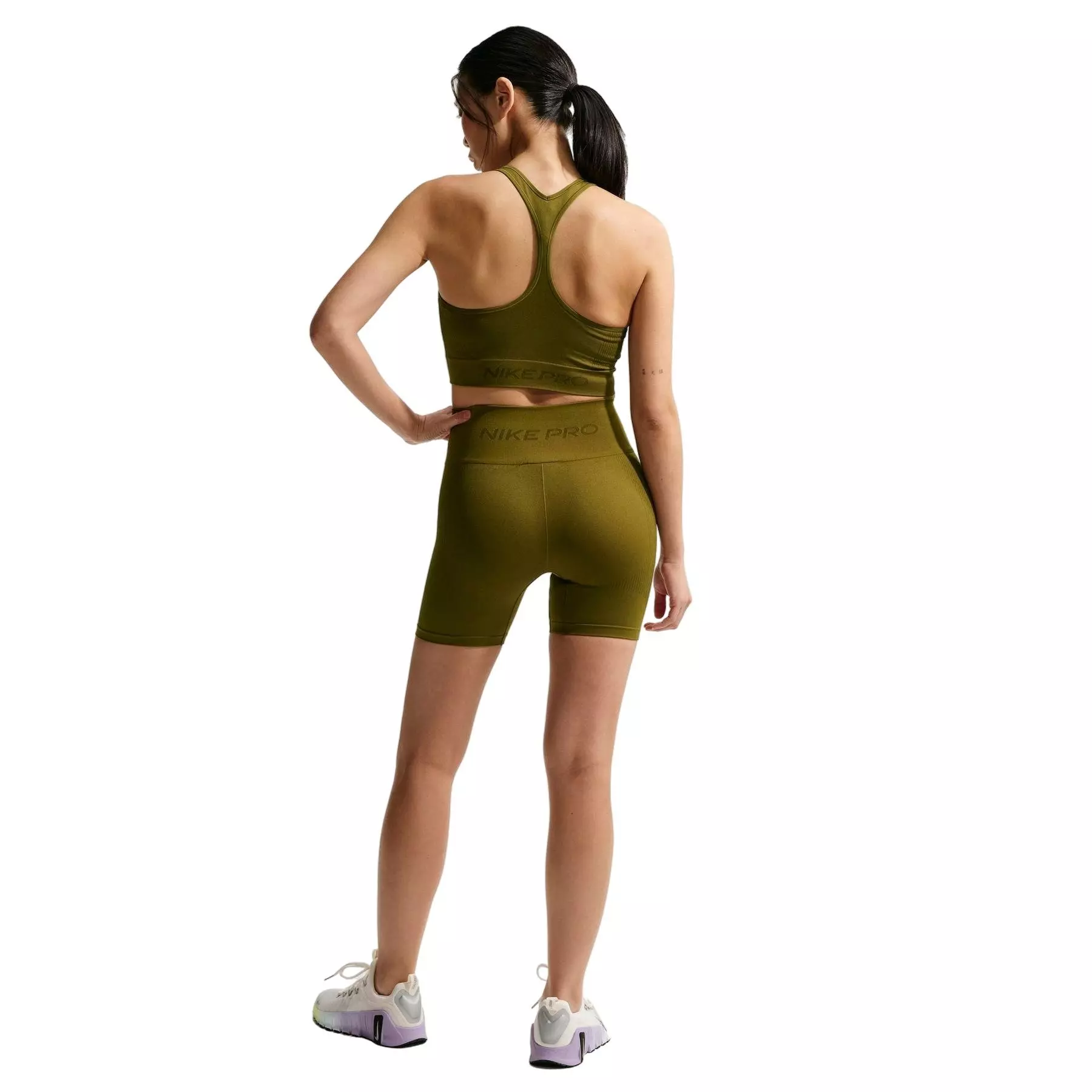 Nike Women's Pro Seamless Dri-FIT High-Waisted 5" Biker Shorts -Olive - OLIVE