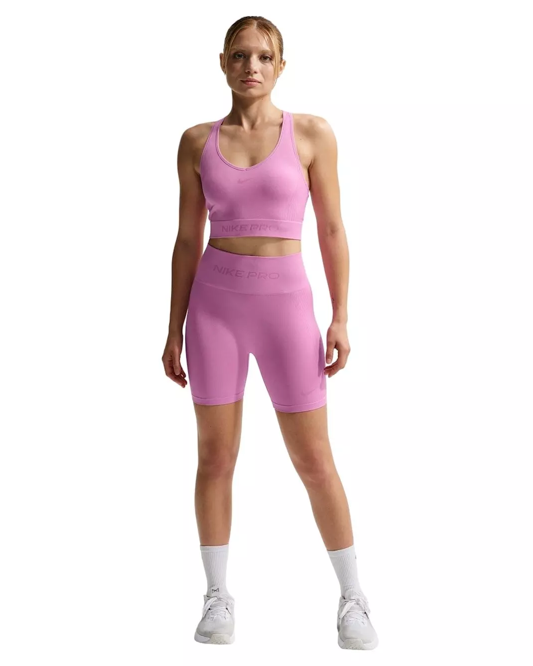 Nike Women's Pro Seamless Dri-FIT High-Waisted 5" Biker Shorts - Lt Magenta - LT MAGENTA
