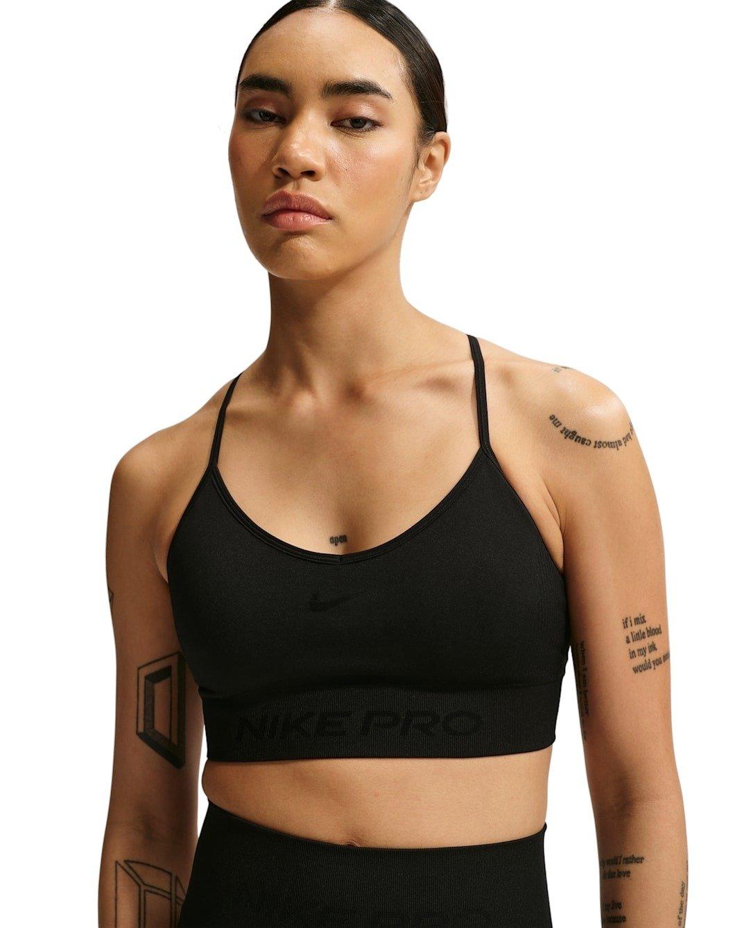 Nike Women's Pro Seamless Light-Support Padded Sports Bra -Black - BLACK Thumbnail View 1