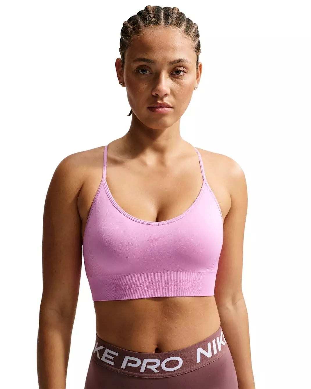 Nike Women's Pro Seamless Light-Support Padded Sports Bra -Lt Magenta - LT MAGENTA