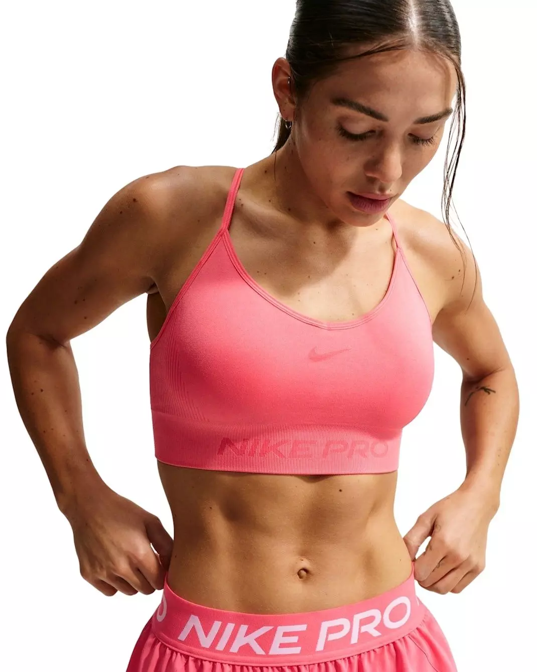 Nike Women's Pro Seamless Light-Support Padded Sports Bra -Coral - CORAL
