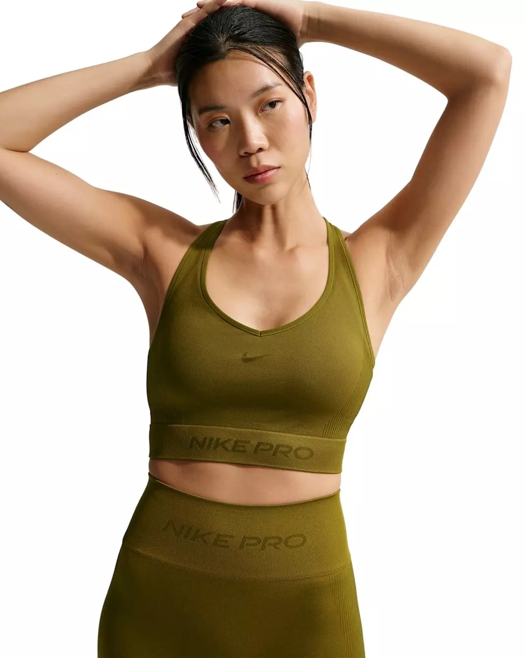 Nike Women's Pro Seamless Dri-FIT Cropped Tank Top -Olive - OLIVE