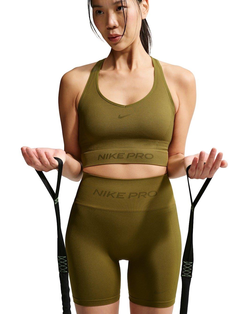 Nike Women's Pro Seamless Dri-FIT Cropped Tank Top - Olive - OLIVE Thumbnail View 3