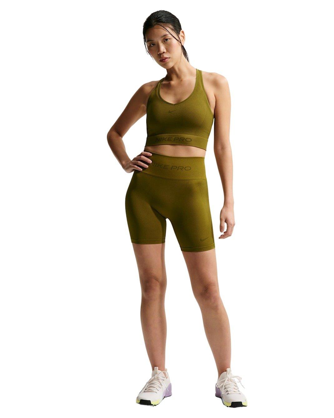 Nike Women's Pro Seamless Dri-FIT Cropped Tank Top - Olive - OLIVE Thumbnail View 4