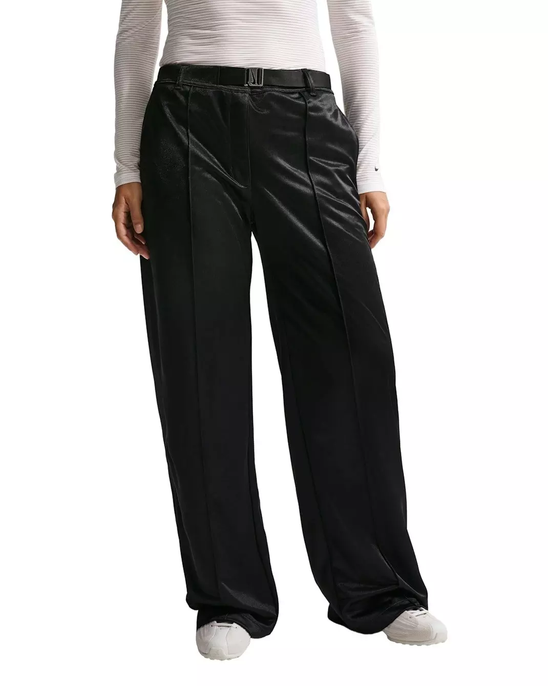 Nike Women's Sportswear Loose Mid-Rise Belted Pintuck Pants - Black - BLACK