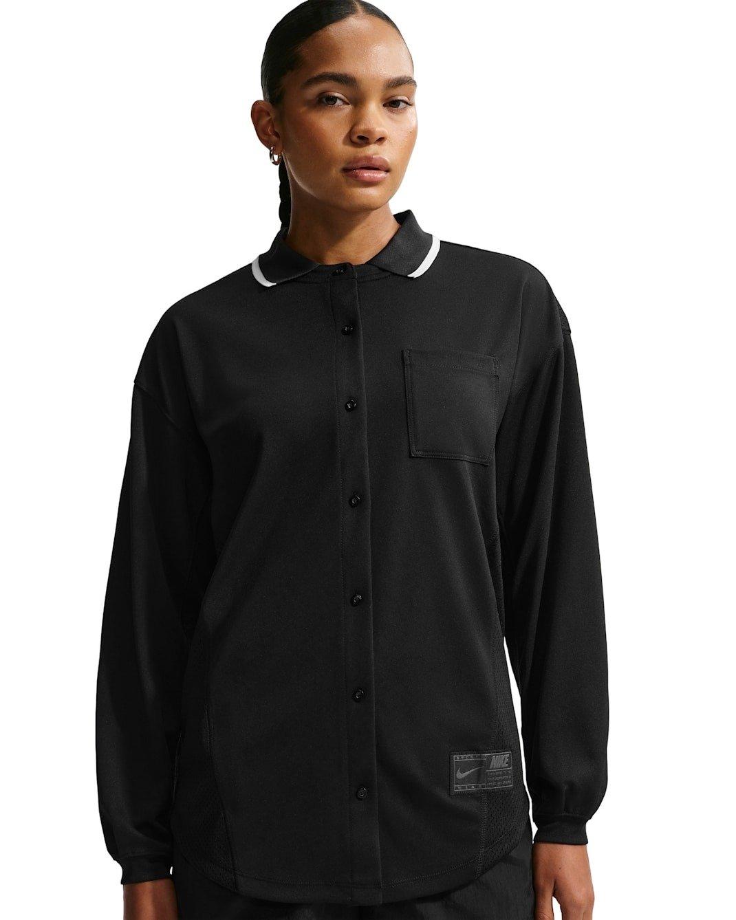 Nike Women's Sportswear Oversized Button-Down Jersey Top -Black - BLACK Thumbnail View 1