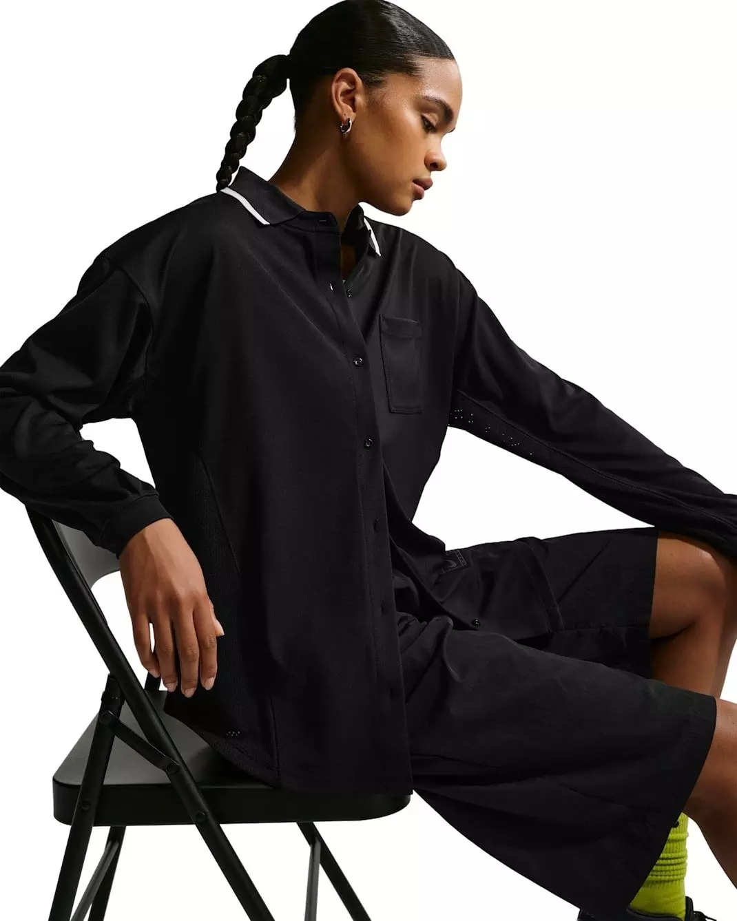 Nike Women's Sportswear Oversized Button-Down Jersey Top - Black - BLACK