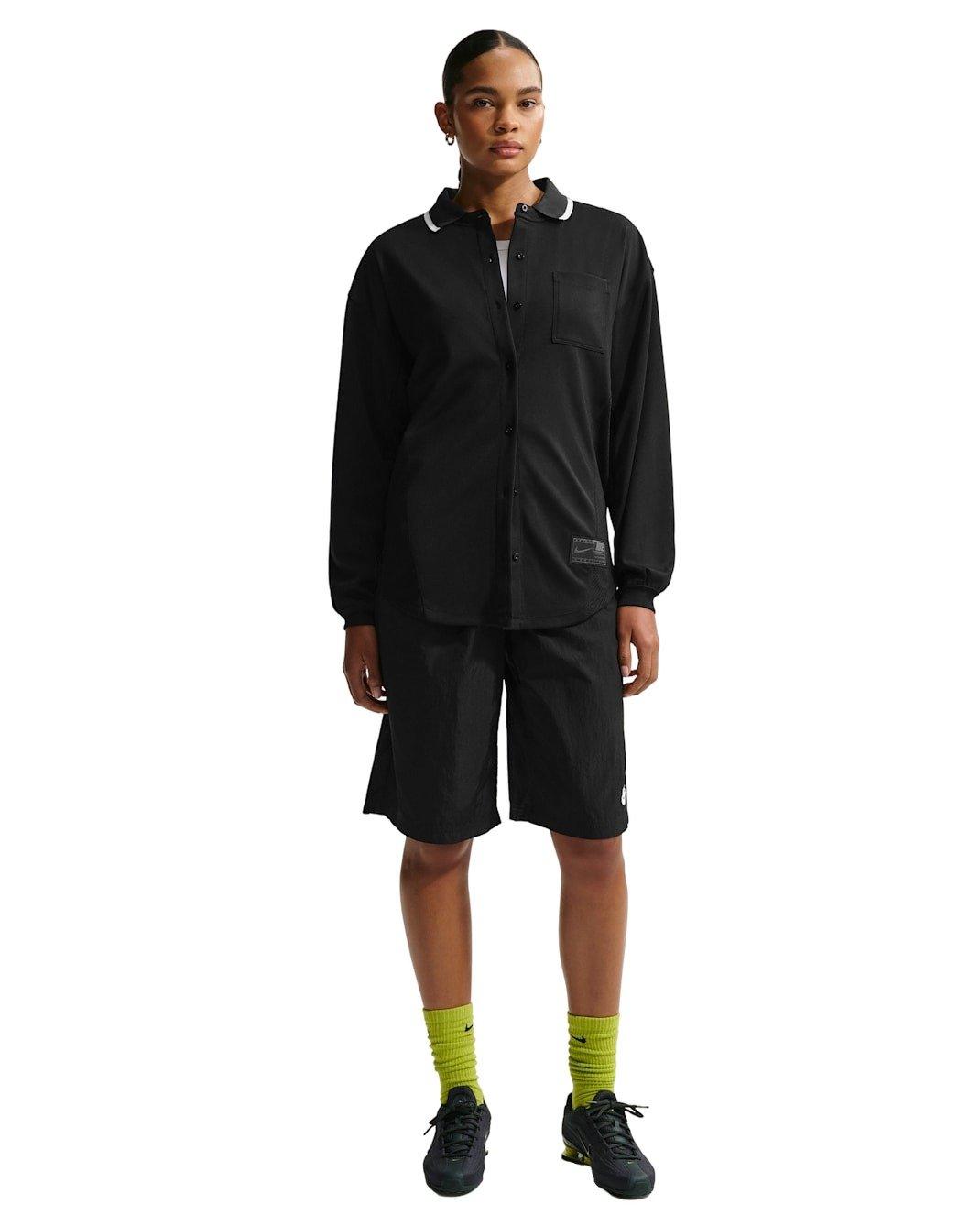 Nike Women's Sportswear Oversized Button-Down Jersey Top -Black - BLACK Thumbnail View 4