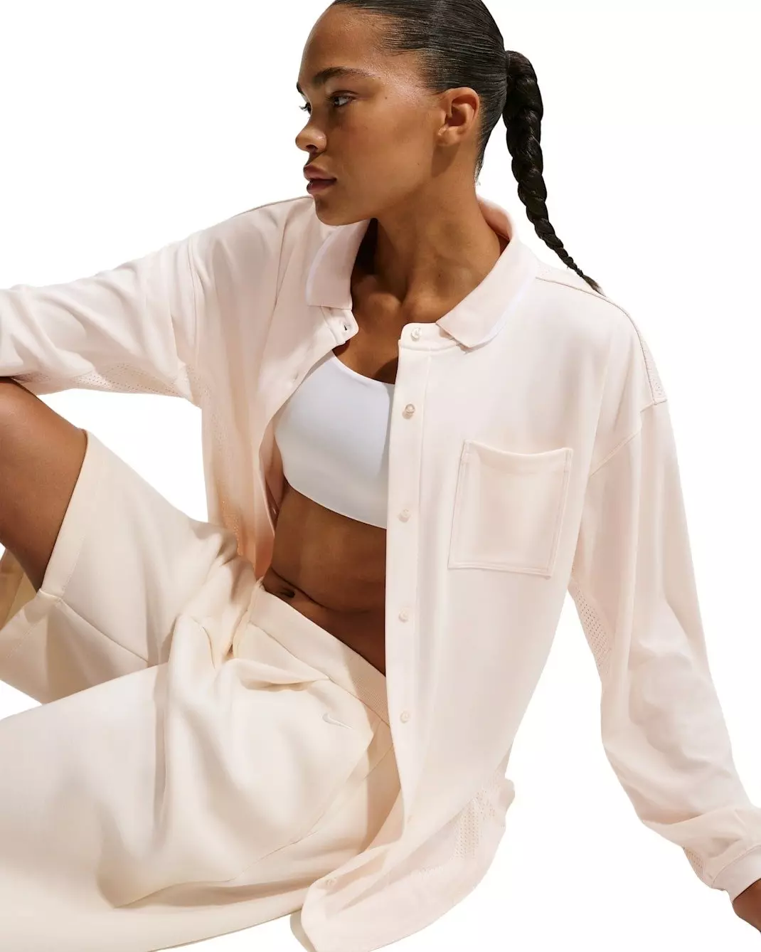 Nike Women's Sportswear Oversized Button-Down Jersey Top - Chalk - CHALK