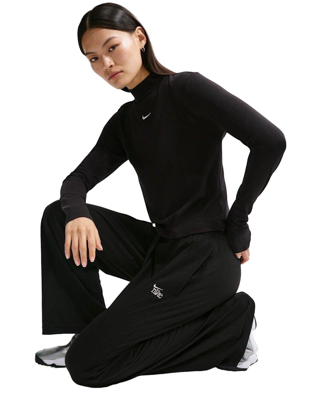 Nike Women's Sportswear Chill Knit Mid-Rise Lightweight Open-Hem Pants -Black - BLACK Thumbnail View 3
