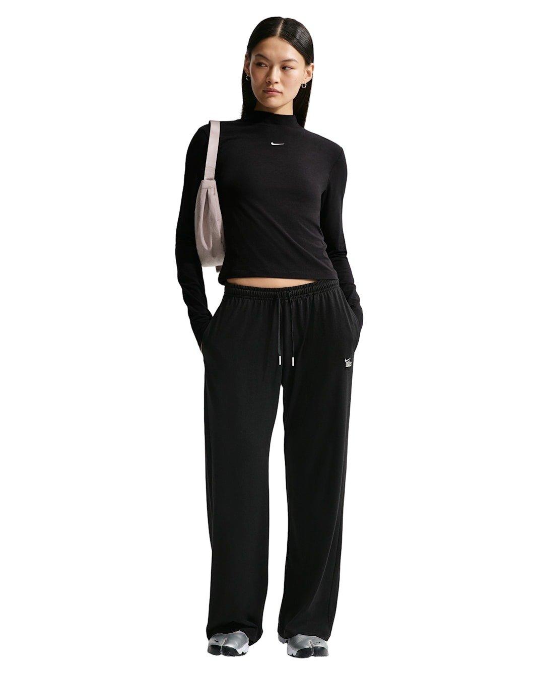 Nike Women's Sportswear Chill Knit Mid-Rise Lightweight Open-Hem Pants -Black - BLACK Thumbnail View 4