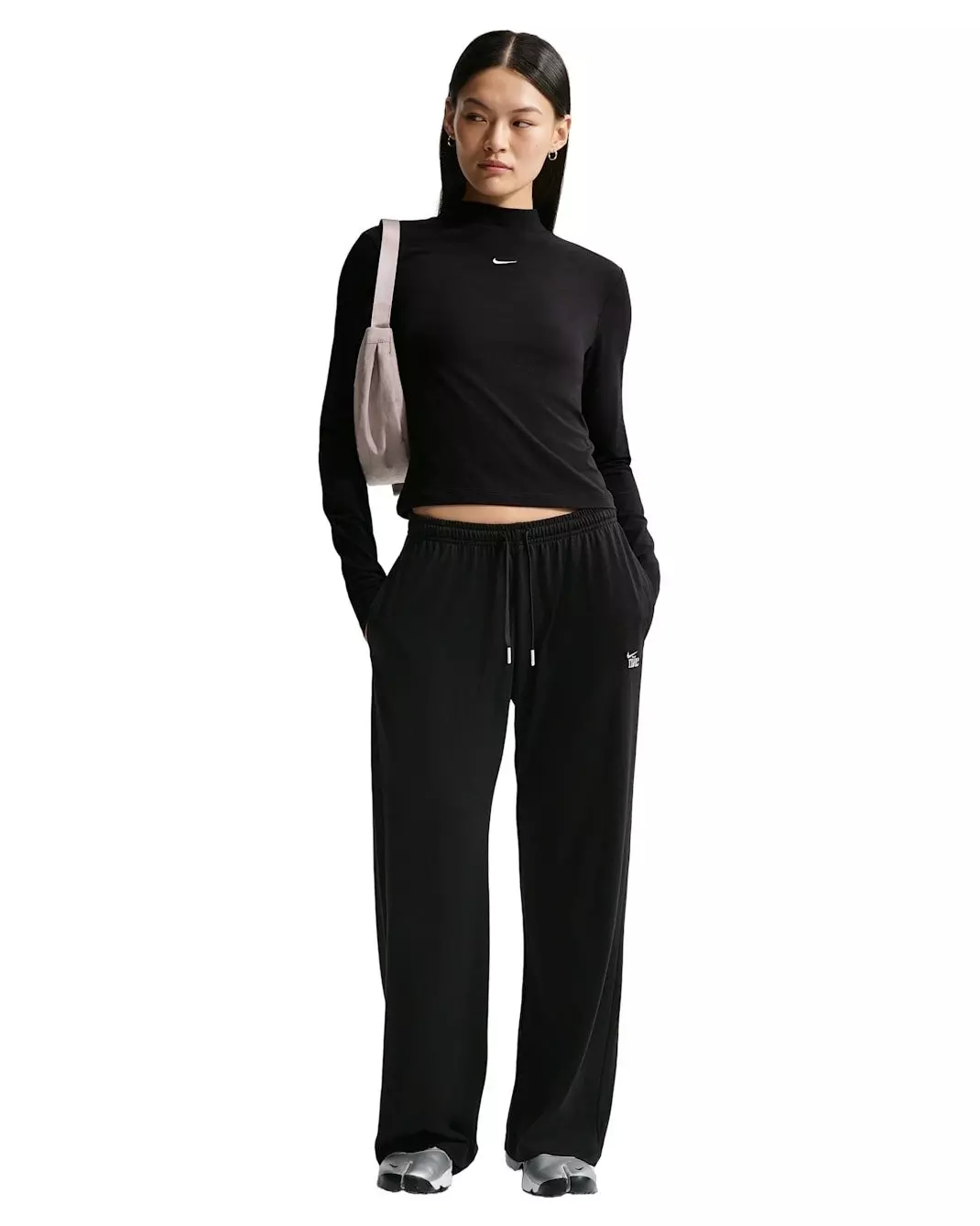 Nike Women's Sportswear Chill Knit Mid-Rise Lightweight Open-Hem Pants -Black - BLACK