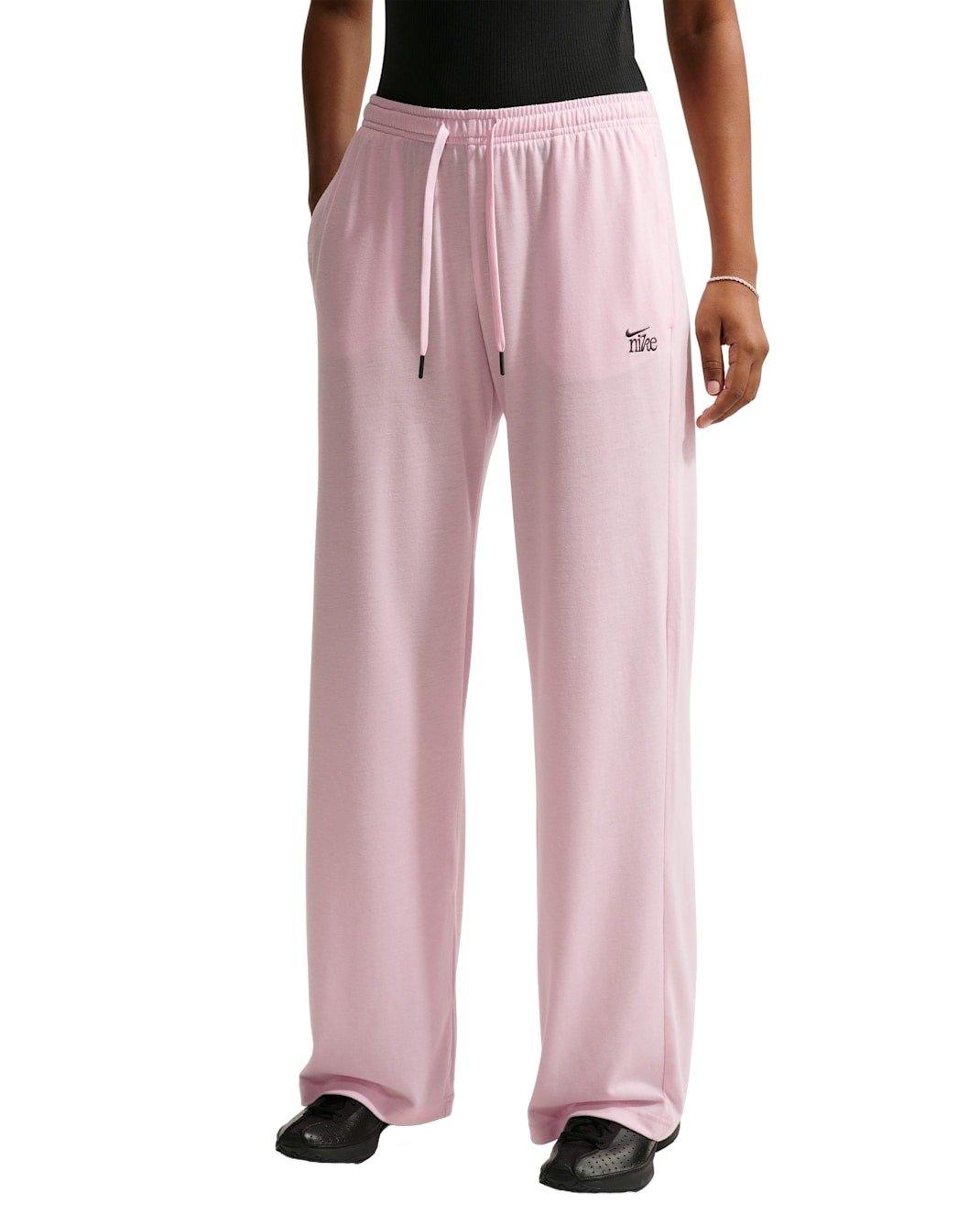 Nike Women's Sportswear Chill Knit Mid-Rise Lightweight Open-Hem Pants -Pink - PINK Thumbnail View 1