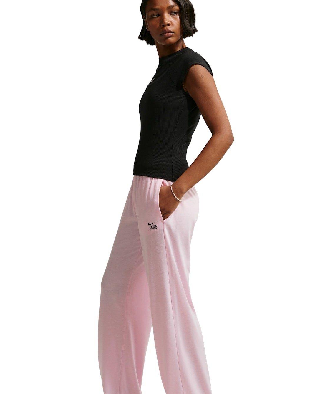 Nike Women's Sportswear Chill Knit Mid-Rise Lightweight Open-Hem Pants - Pink - PINK Thumbnail View 3