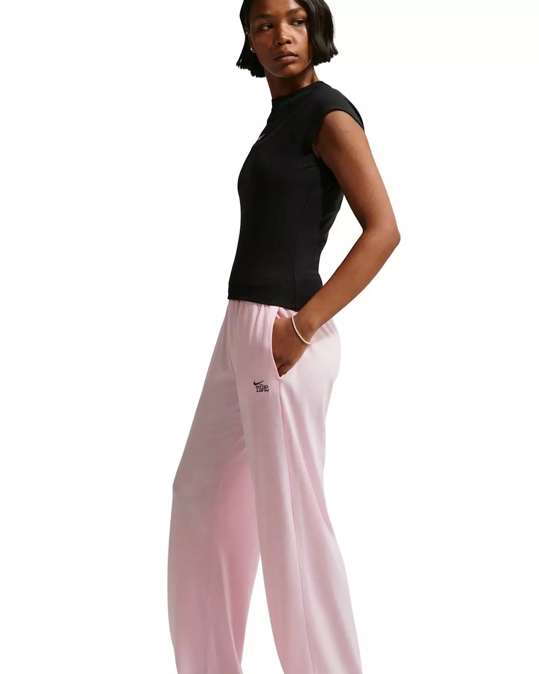 Nike Women's Sportswear Chill Knit Mid-Rise Lightweight Open-Hem Pants - Pink - PINK