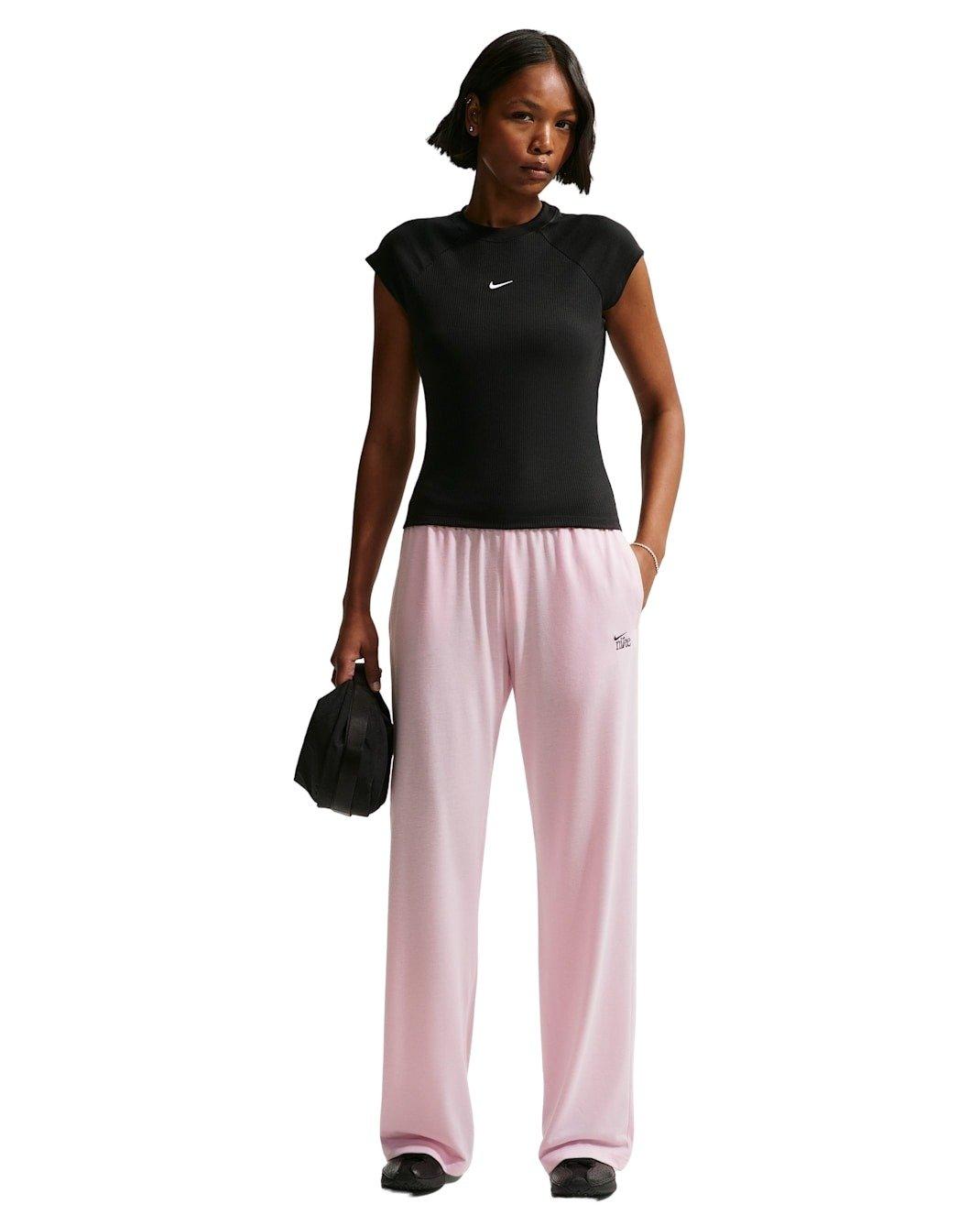 Nike Women's Sportswear Chill Knit Mid-Rise Lightweight Open-Hem Pants - Pink - PINK Thumbnail View 4