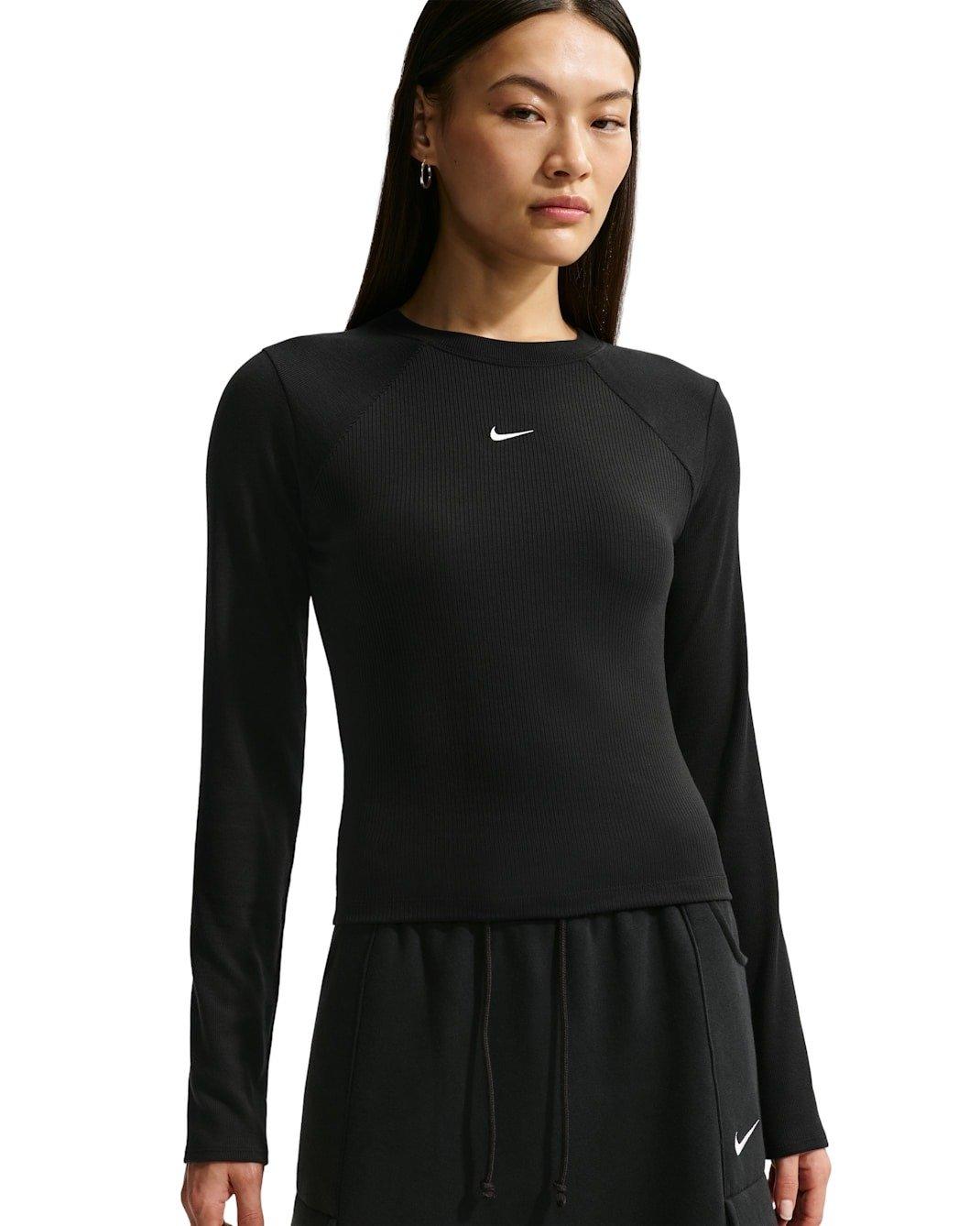 Nike Women's Sportswear Chill Knit Tight Long-Sleeve Ribbed Top - Black - BLACK Thumbnail View 1
