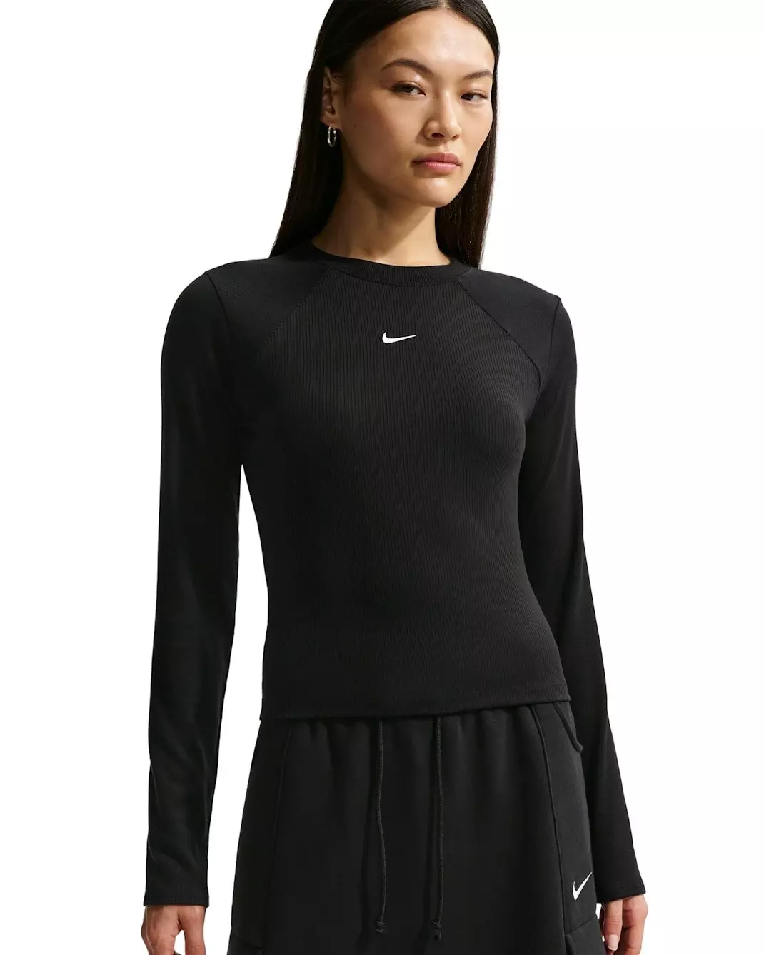 Nike Women's Sportswear Chill Knit Tight Long-Sleeve Ribbed Top - Black - BLACK
