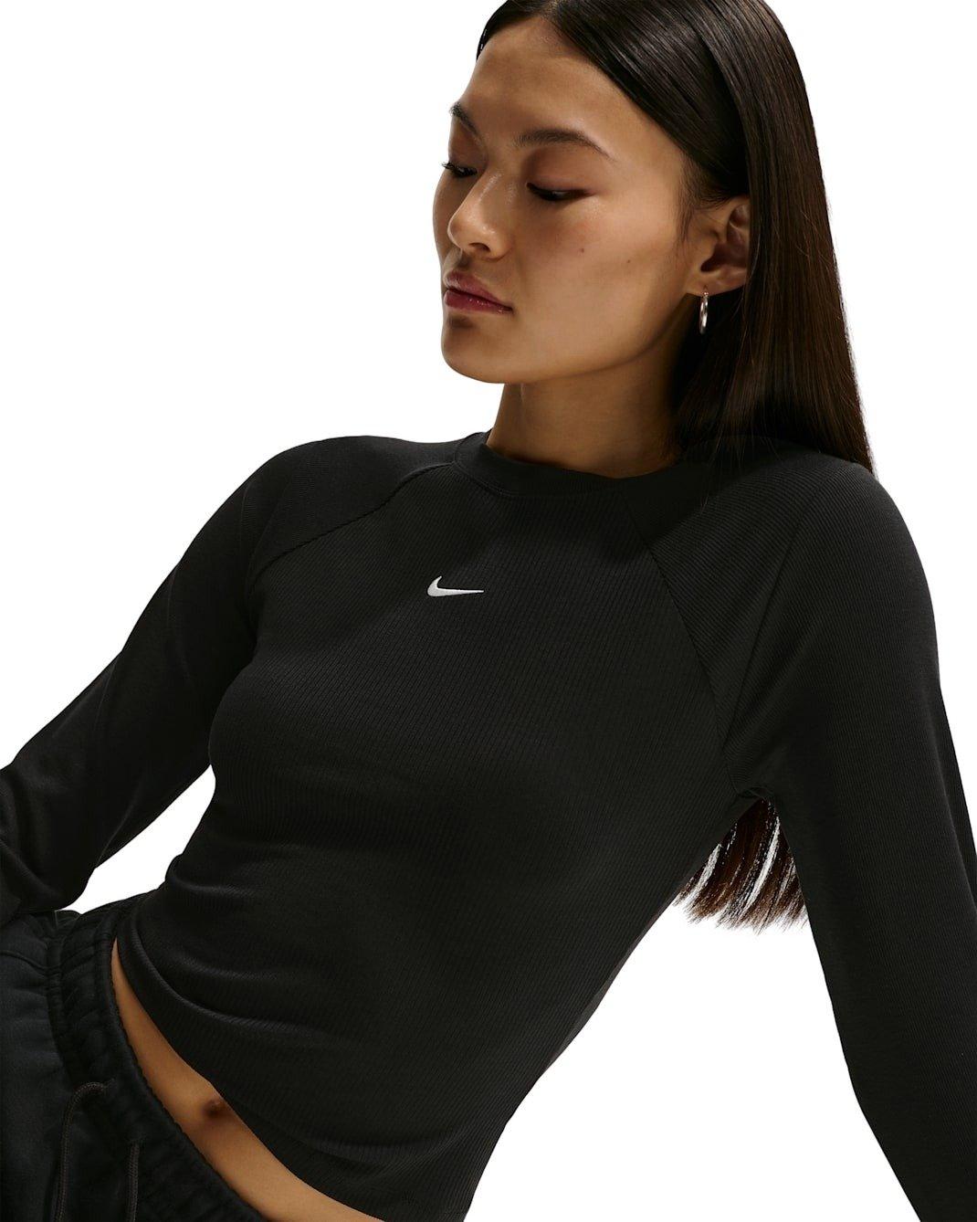 Nike Women's Sportswear Chill Knit Tight Long-Sleeve Ribbed Top - Black - BLACK Thumbnail View 3