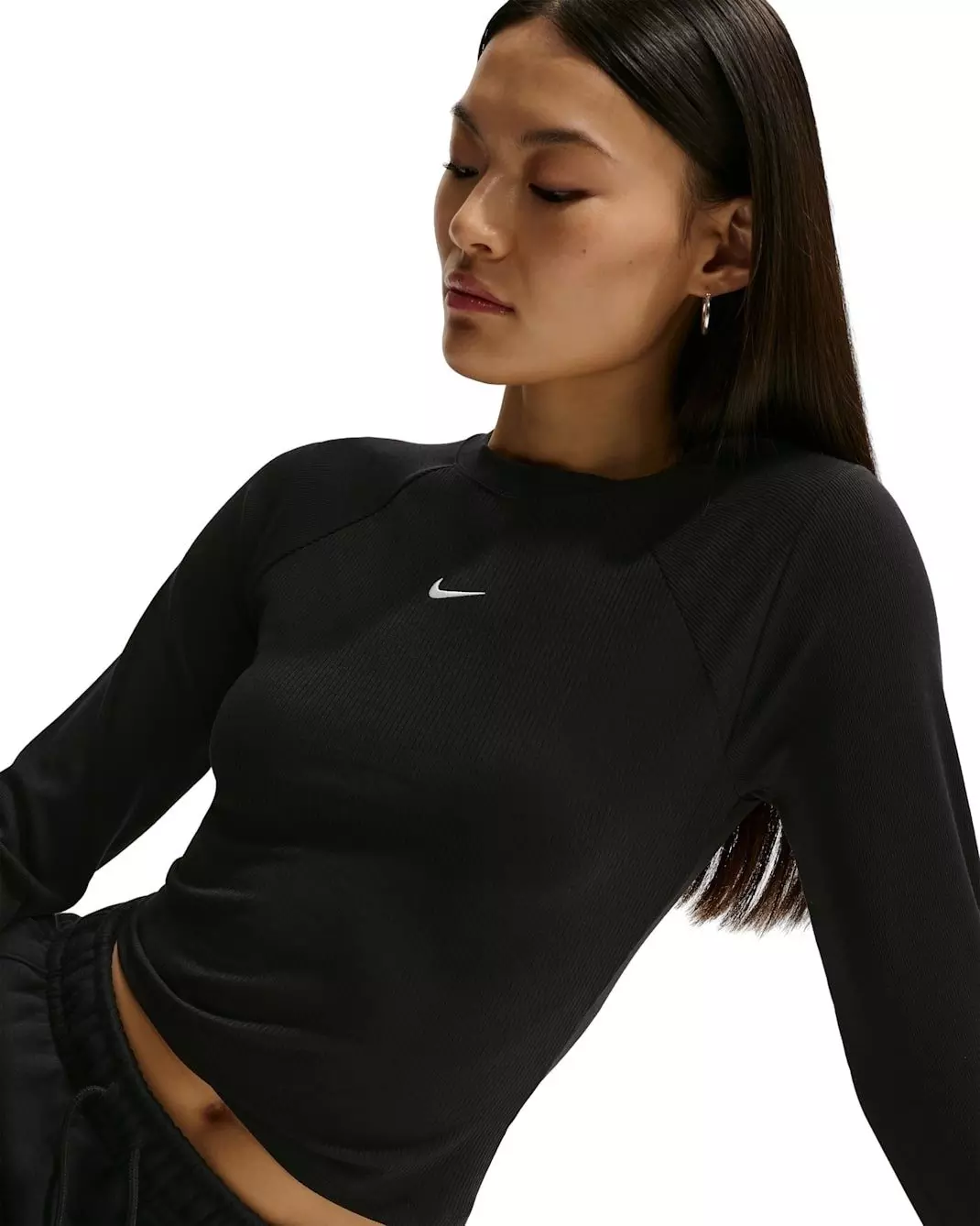 Nike Women's Sportswear Chill Knit Tight Long-Sleeve Ribbed Top - Black - BLACK