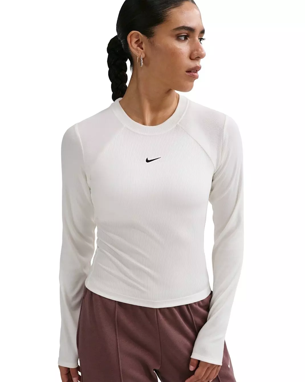 Nike Women's Sportswear Chill Knit Tight Long-Sleeve Ribbed Top - White - WHITE