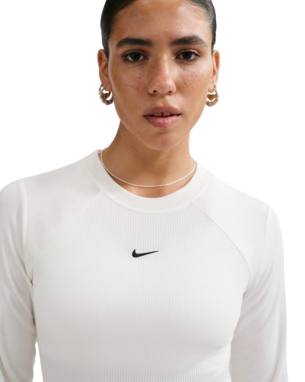 Nike Women's Sportswear Chill Knit Tight Long-Sleeve Ribbed Top - White - WHITE Thumbnail View 3