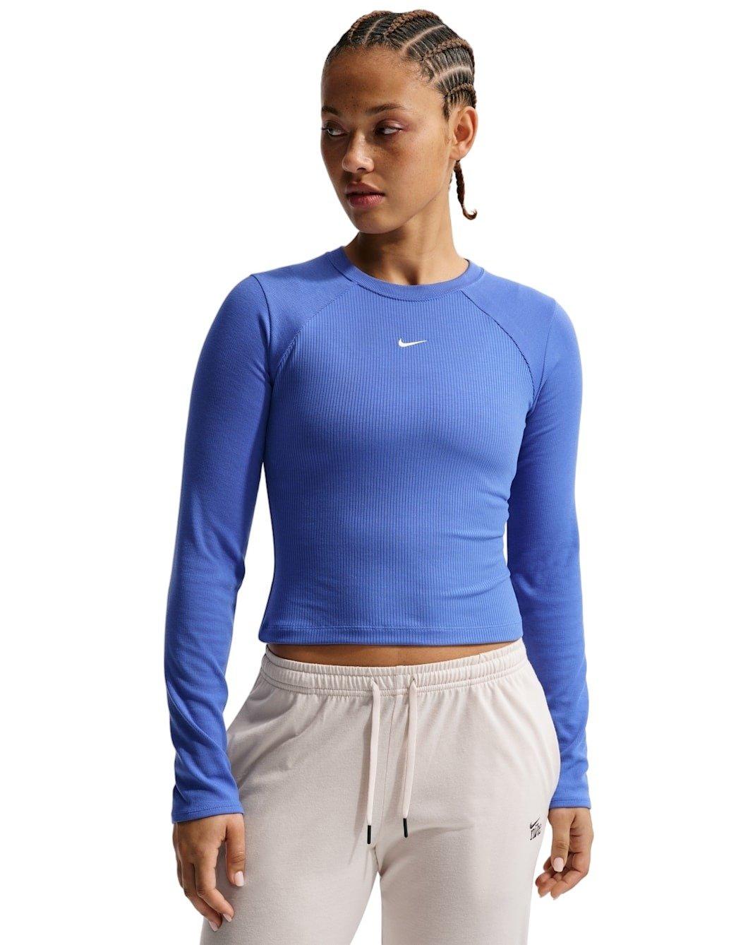 Nike Women's Sportswear Chill Knit Tight Long-Sleeve Ribbed Top - Lt Blue - LT BLUE Thumbnail View 1
