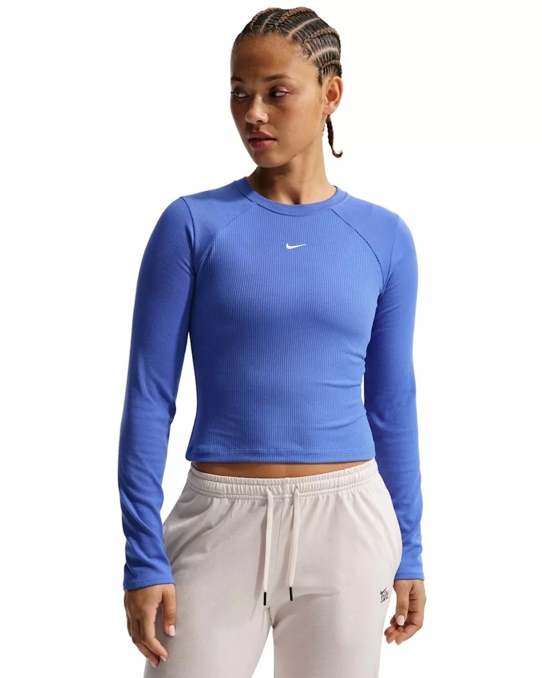 Nike Women's Sportswear Chill Knit Tight Long-Sleeve Ribbed Top - Lt Blue - LT BLUE
