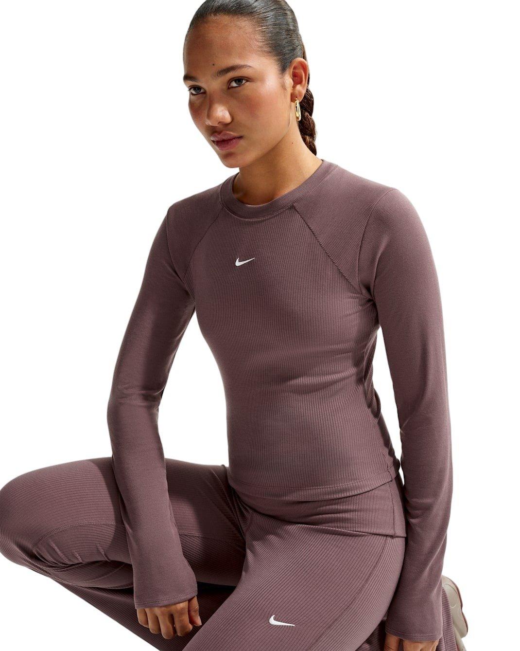Nike Women's Sportswear Chill Knit Tight Long-Sleeve Ribbed Top - Tattoo Purple - TATTOO PURPLE Thumbnail View 3