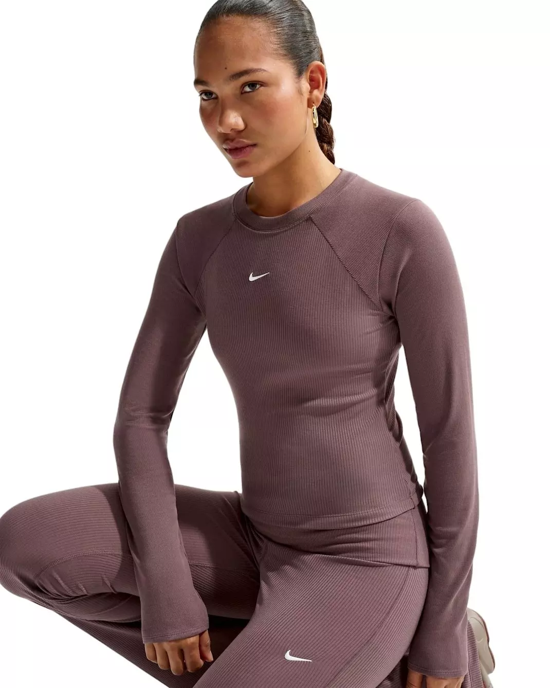 Nike Women's Sportswear Chill Knit Tight Long-Sleeve Ribbed Top - Tattoo Purple - TATTOO PURPLE