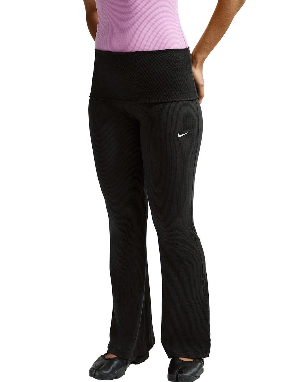 Nike Women's Sportswear Chill Knit Mid-Rise Tight Ribbed Pants - Black - BLACK Thumbnail View 1