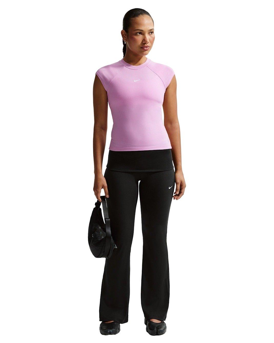 Nike Women's Sportswear Chill Knit Mid-Rise Tight Ribbed Pants - Black - BLACK Thumbnail View 4