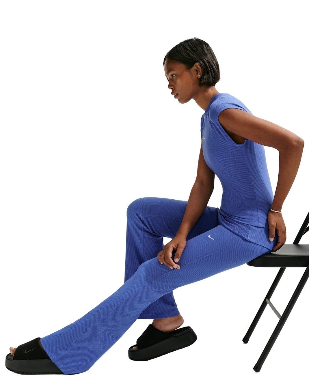 Nike Women's Sportswear Chill Knit Mid-Rise Tight Ribbed Pants - Lt Blue - LT BLUE Thumbnail View 3