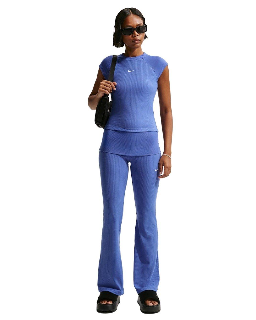 Nike Women's Sportswear Chill Knit Mid-Rise Tight Ribbed Pants -Lt Blue - LT BLUE Thumbnail View 4