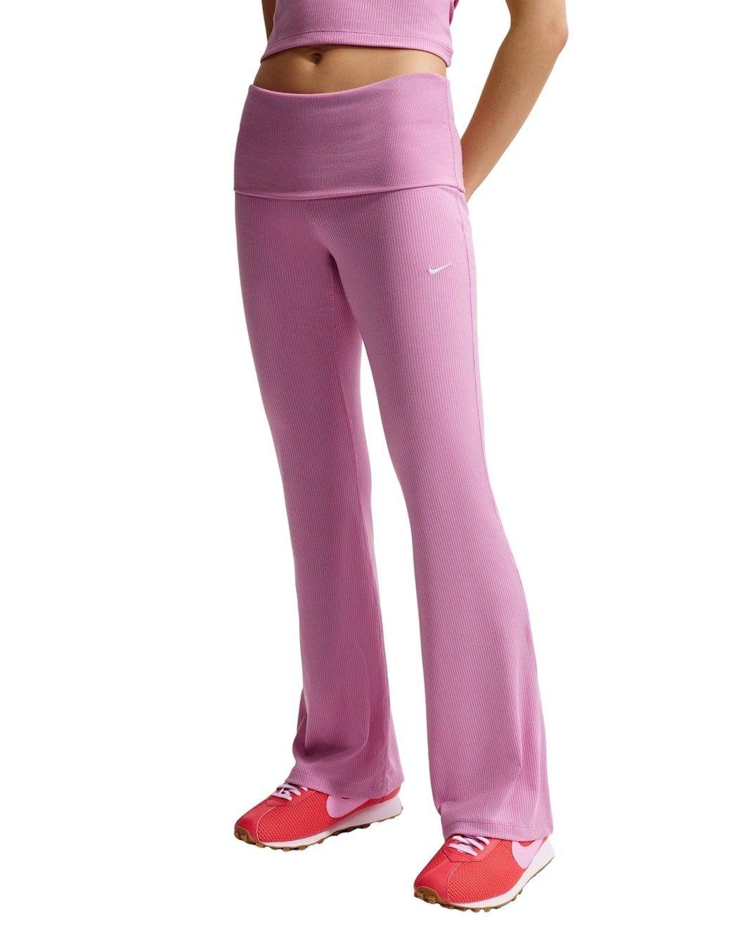 Nike Women's Sportswear Chill Knit Mid-Rise Tight Ribbed Pants - Lt Magenta - LT MAGENTA Thumbnail View 1