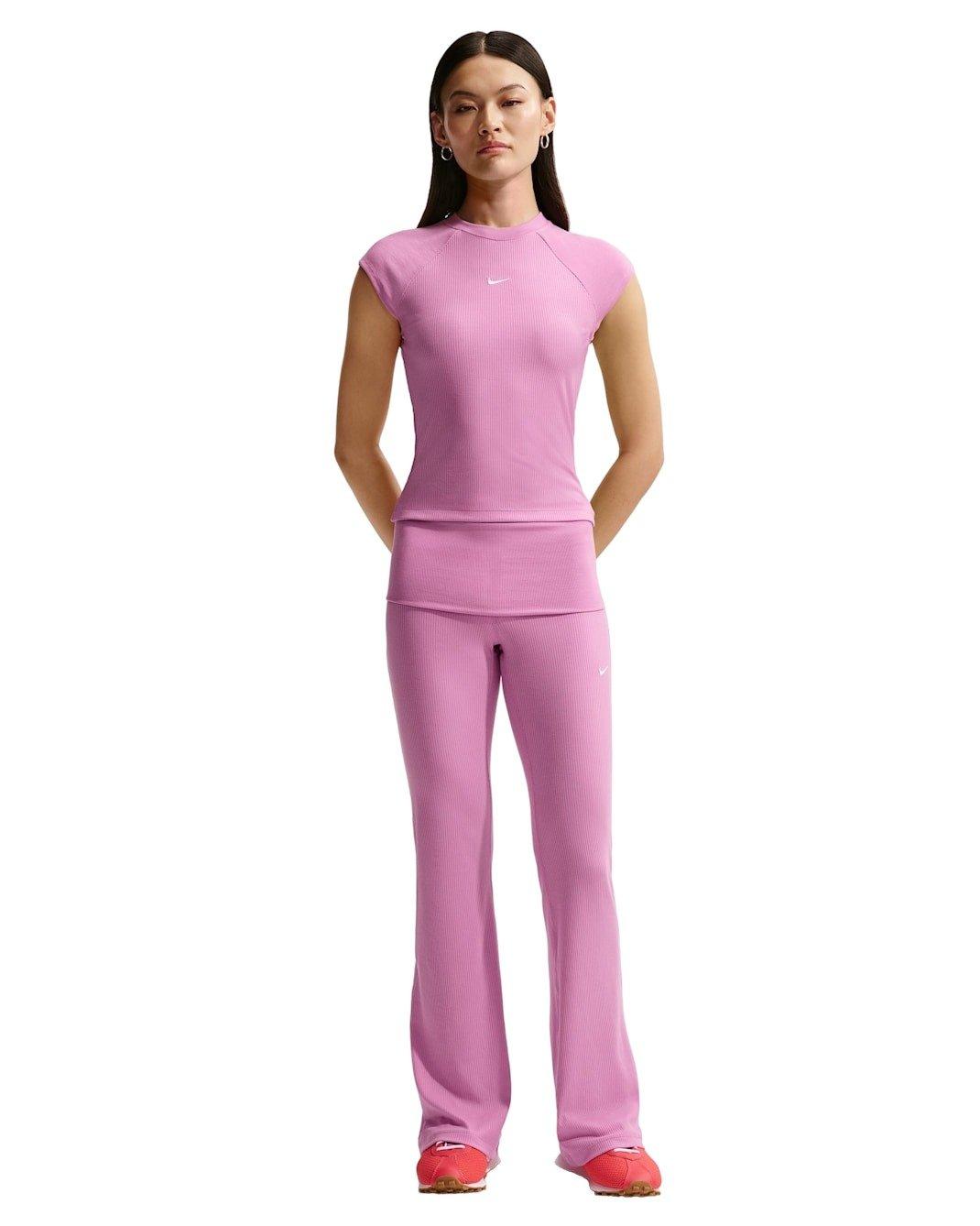 Nike Women's Sportswear Chill Knit Mid-Rise Tight Ribbed Pants -Lt Magenta - LT MAGENTA Thumbnail View 4