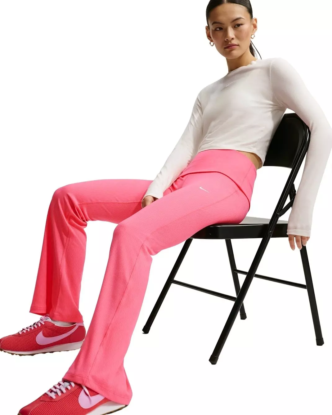 Nike Women's Sportswear Chill Knit Mid-Rise Tight Ribbed Pants - Coral - CORAL