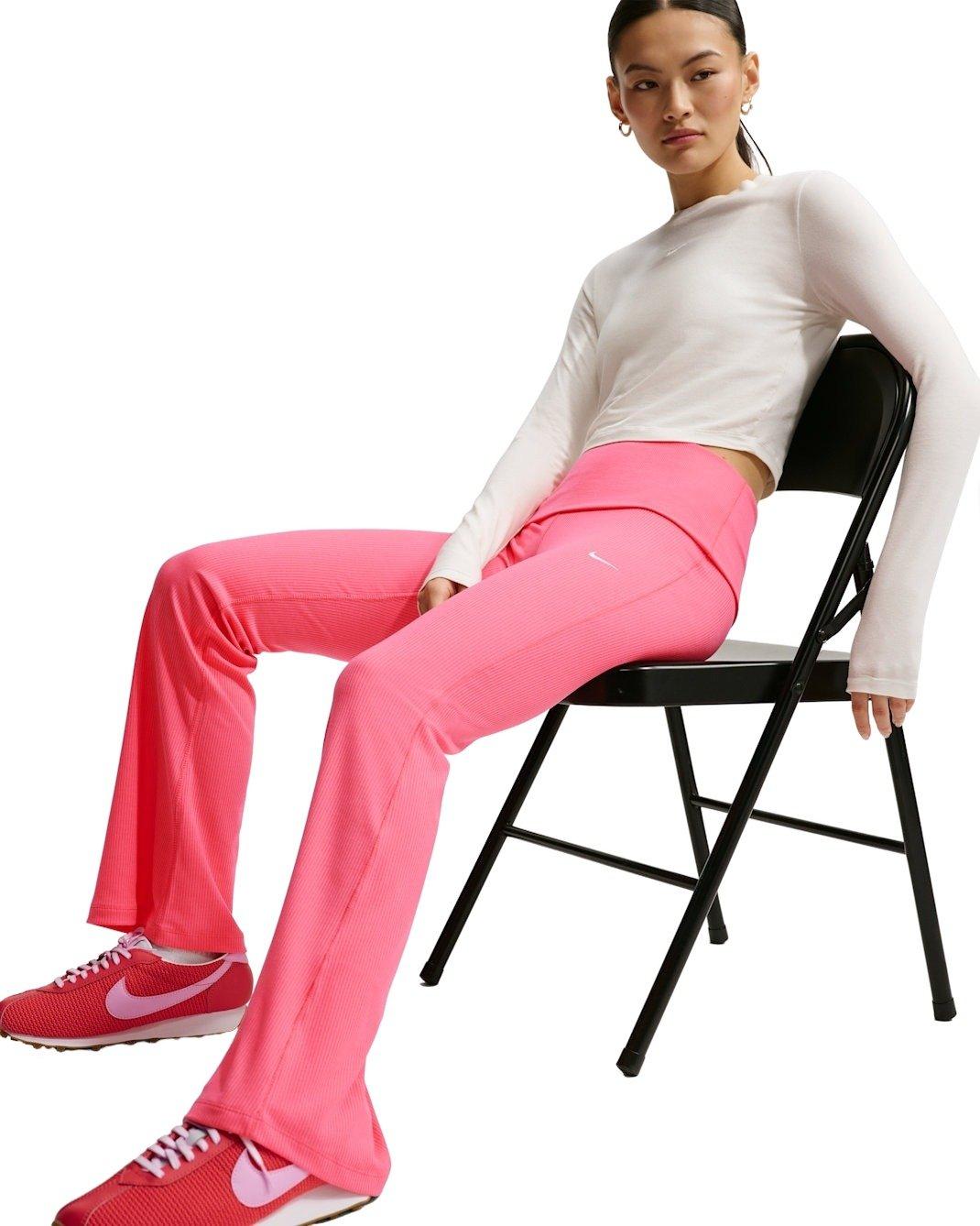 Nike Women's Sportswear Chill Knit Mid-Rise Tight Ribbed Pants -Coral - CORAL Thumbnail View 3