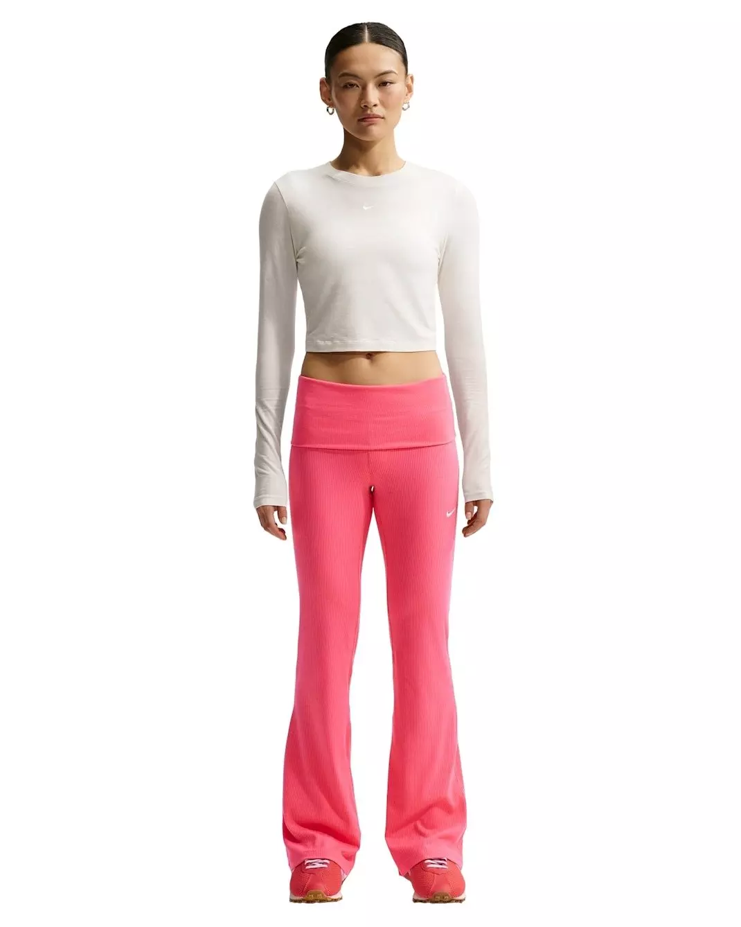 Nike Women's Sportswear Chill Knit Mid-Rise Tight Ribbed Pants - Coral - CORAL