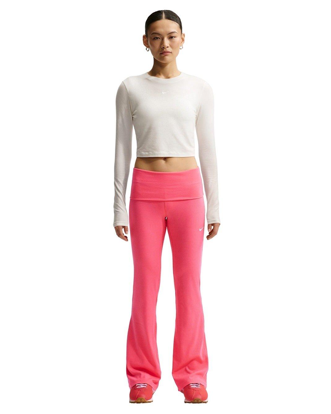Nike Women's Sportswear Chill Knit Mid-Rise Tight Ribbed Pants -Coral - CORAL Thumbnail View 4