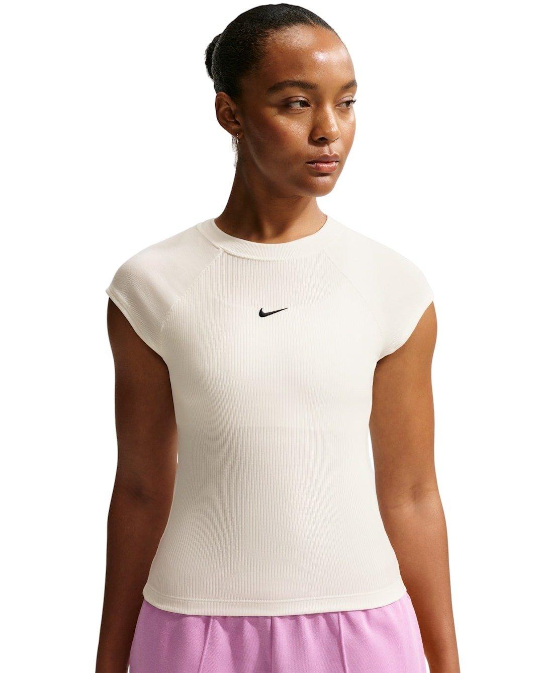 Nike Women's Sportswear Chill Knit Tight Short-Sleeve Ribbed Top -White - WHITE Thumbnail View 1