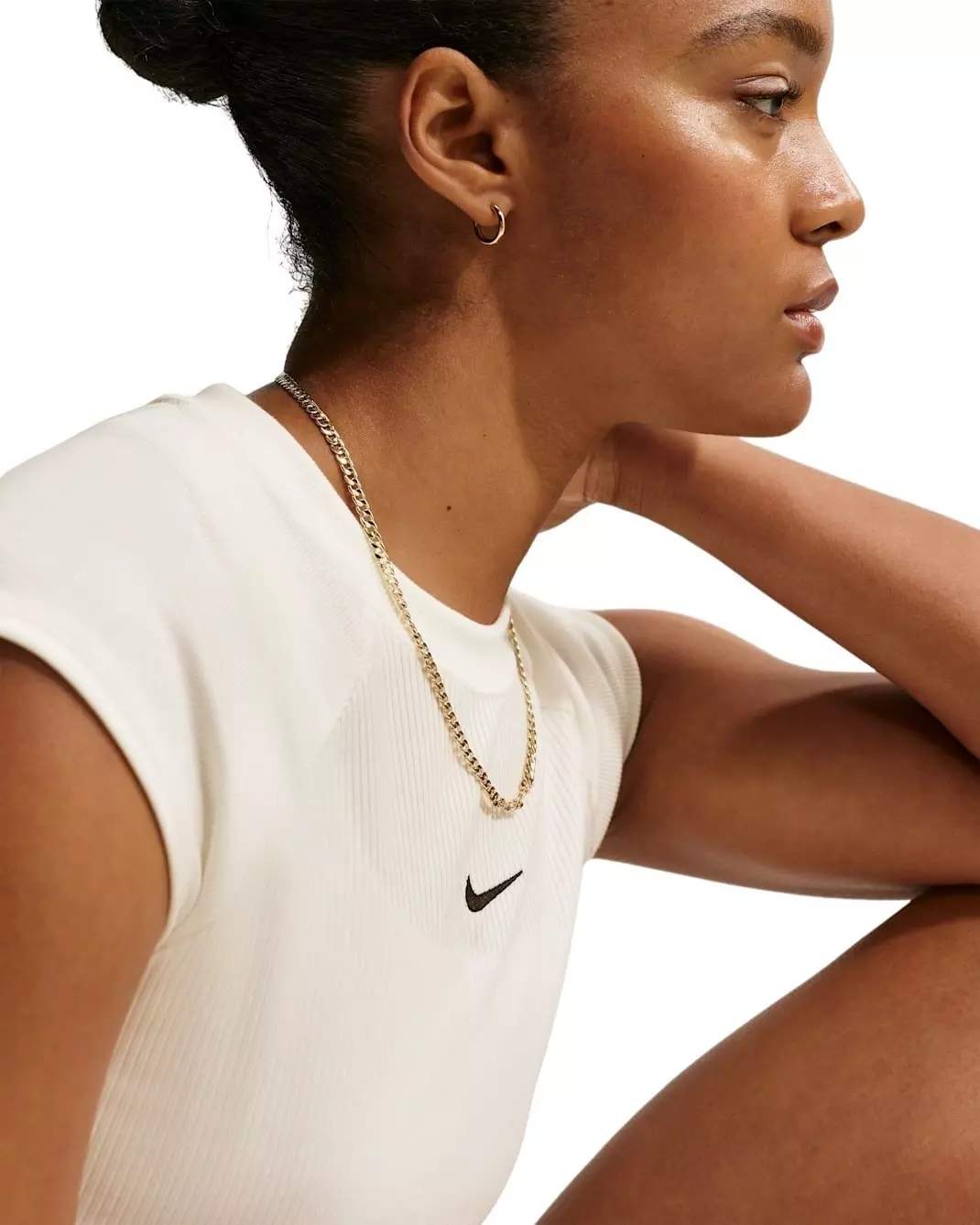 Nike Women's Sportswear Chill Knit Tight Short-Sleeve Ribbed Top -White - WHITE