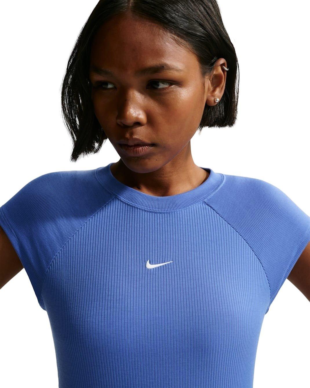 Nike Women's Sportswear Chill Knit Tight Short-Sleeve Ribbed Top -Blue - BLUE Thumbnail View 3