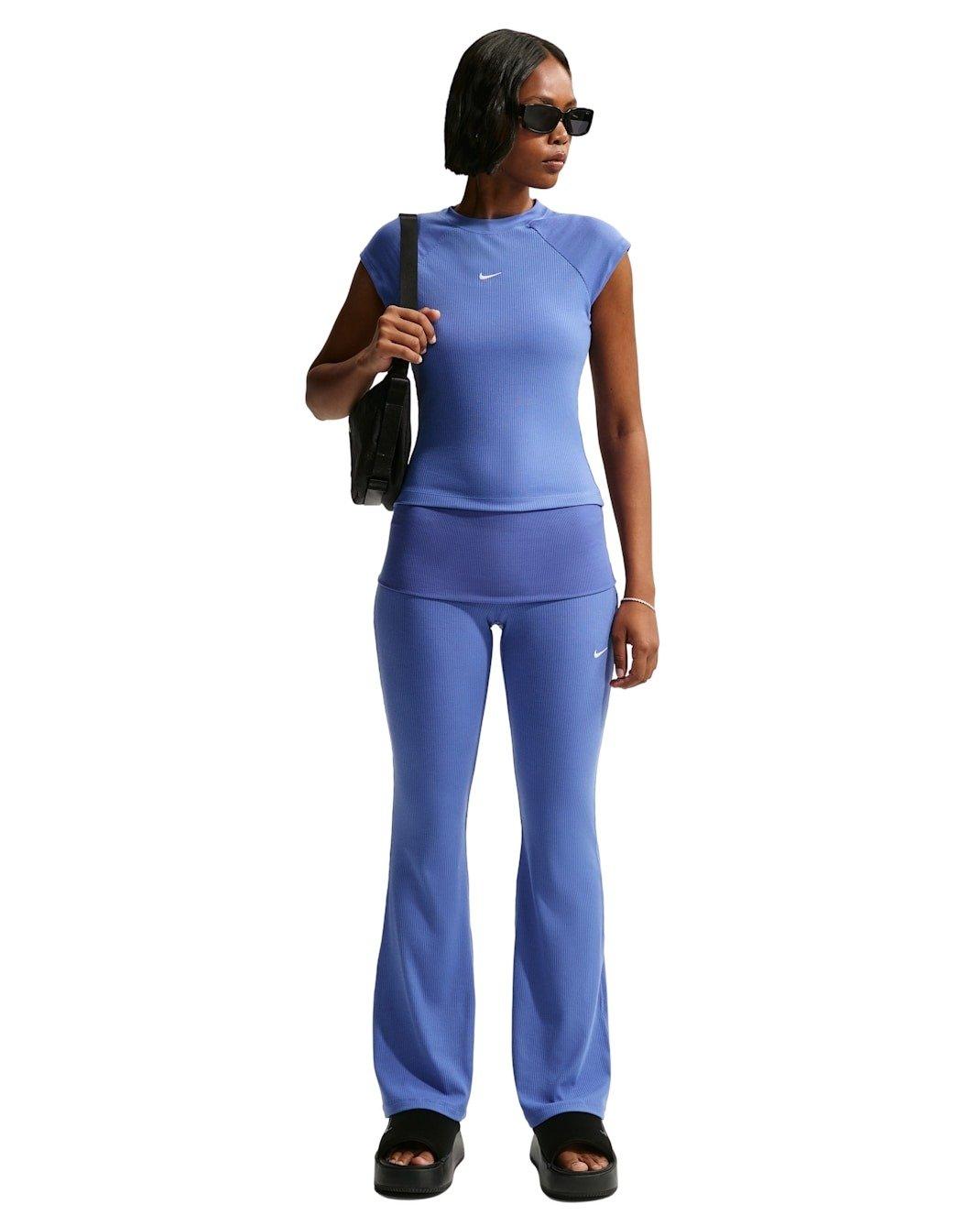 Nike Women's Sportswear Chill Knit Tight Short-Sleeve Ribbed Top -Blue - BLUE Thumbnail View 4